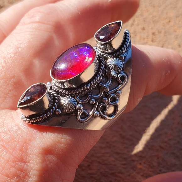 New Triplet Opal & Amethyst 925 Silver Statement Ring. - Picture 7 of 10